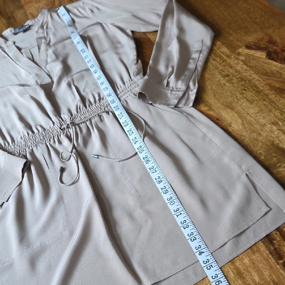 NWOT {Vince} 100% Silk Mink Nude Drawstring Waist Long Sleeve Shirtdress - Picture 13 of 13
